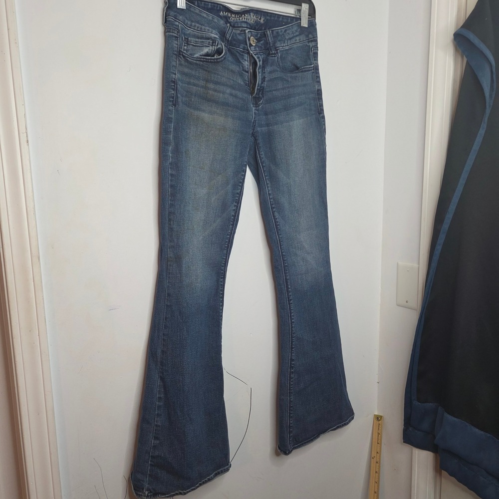 American Eagle Hi-Rise Artist Super Stretch Flare Jeans Blue Womens Size 4 Reg